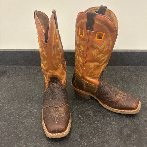 Double H Men’s Wide Square Toe Western Cowboy Work Boots Orange Brown Leather - Picture 1 of 12